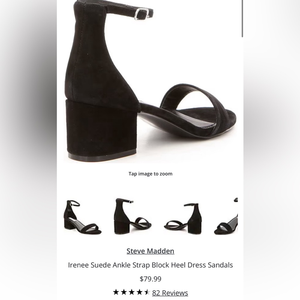 Steve Madden IRENEE Black Suede Block Heel Ankle Strap Dress Sandals (EUR 36) - Picture 3 of 17